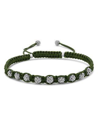 Men's Sterling Silver Anthem Caviar Bead Green Macrame Bracelet - Exclusive by LAGOS