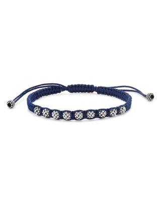 Men's Sterling Silver Anthem Caviar Bead Navy Blue Macrame Bracelet - Exclusive by LAGOS