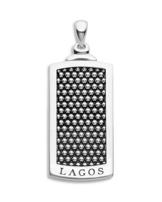 Men's Sterling Silver Anthem Caviar Beaded Dog Tag Amulet Pendant by LAGOS