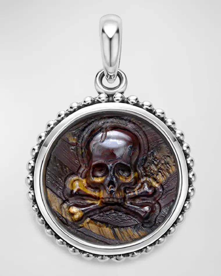 Men's Sterling Silver Anthem Circle Skull Pendant, 20mm by LAGOS
