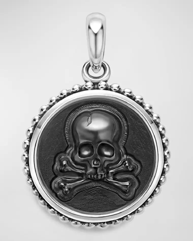 Men's Sterling Silver Anthem Circle Skull Pendant, 20mm by LAGOS