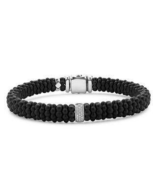 Men's Sterling Silver Anthem Diamond Black Ceramic Caviar Bead Bracelet by LAGOS