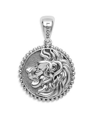 Men's Sterling Silver Anthem Lion Small Disc Amulet Pendant by LAGOS