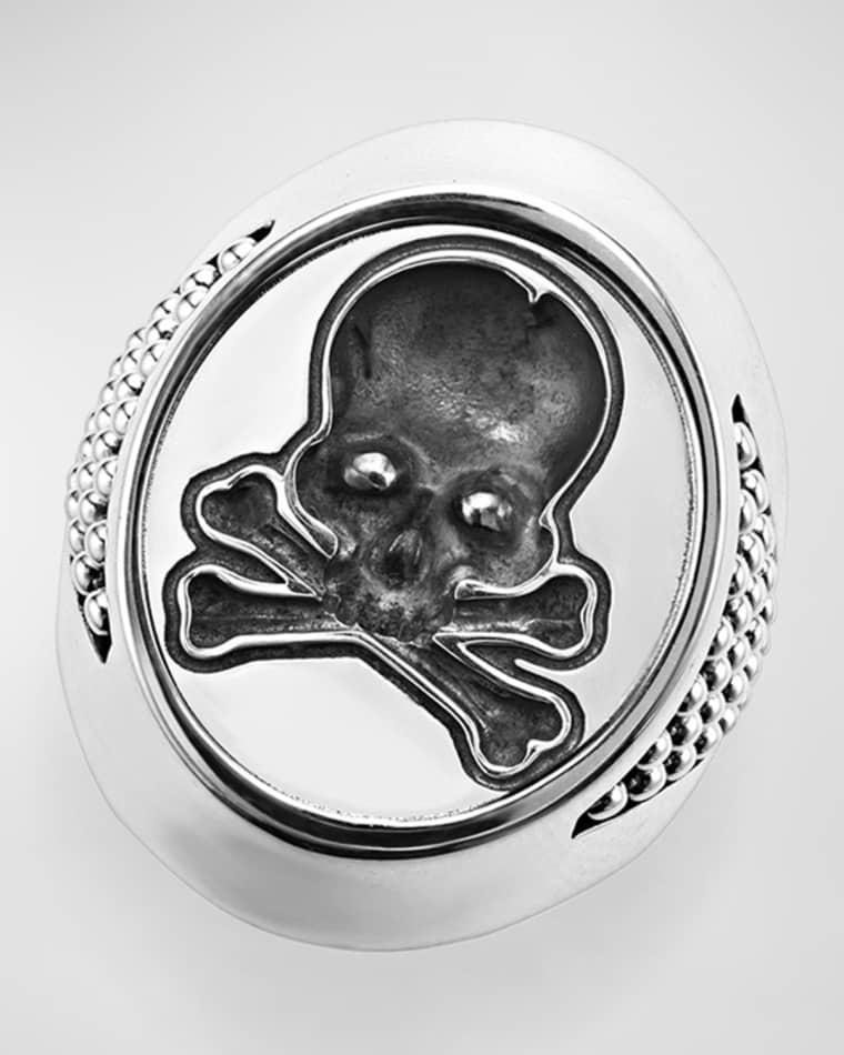 Men's Sterling Silver Anthem Skull Wax Seal Signet Ring, 22x34mm by LAGOS