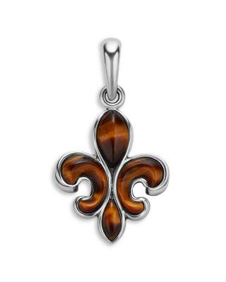 Men's Sterling Silver Anthem Tiger Eye Fleur de Lis Pendant - Exclusive by LAGOS