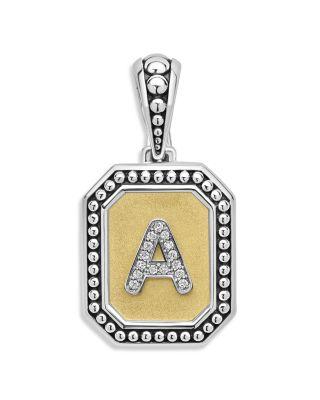 Signature Caviar Sterling Silver & 18K Yellow Gold Octagon Diamond A Initial Charm by LAGOS