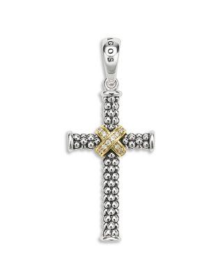 Small Two Tone Caviar Beaded Diamond Cross Amulet by LAGOS