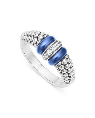 Sterling Silver Diamond & Ultramarine Ceramic Rondelle Bead Ring by LAGOS
