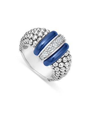 Sterling Silver Diamond & Ultramarine Ceramic Rondelle Bead Ring by LAGOS
