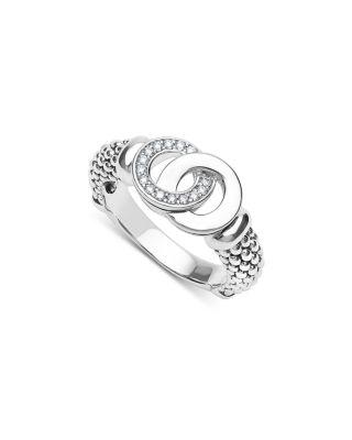 Sterling Silver Signature Caviar Diamond Interlocking Beaded Ring by LAGOS