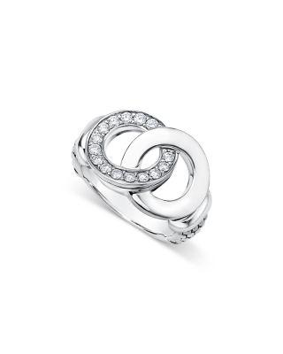 Sterling Silver Signature Caviar Diamond Interlocking Ring by LAGOS