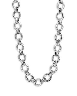 Sterling Silver Signature Caviar Oval Fluted Link Necklace by LAGOS