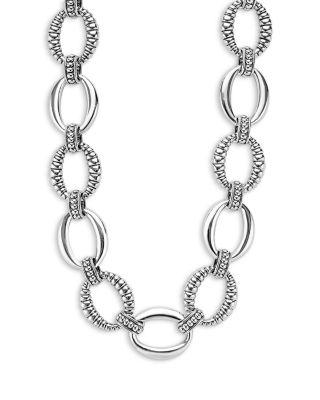 Sterling Silver Signature Caviar Oval Fluted Link Necklace by LAGOS