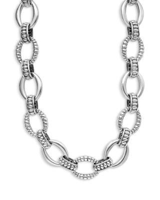 Sterling Silver Signature Caviar Oval Fluted Link Necklace by LAGOS