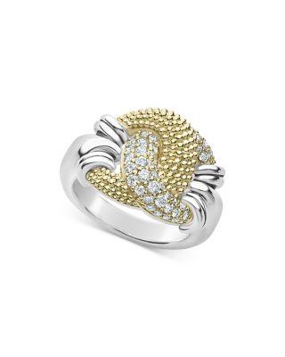 Sterling Silver & 18K Yellow Gold Caviar Luxe Diamond Large Knot Ring by LAGOS