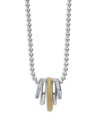 Two Tone Caviar Lux Five Ring Pendant Necklace with Diamonds by LAGOS