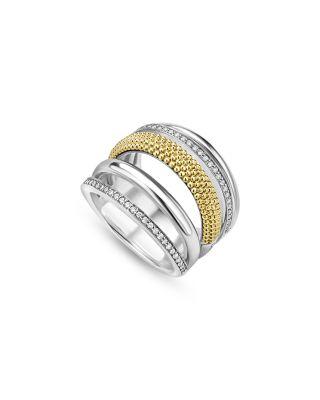 Two Tone Caviar Lux Five Row Diamond Ring by LAGOS