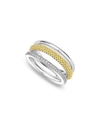 Two Tone Caviar Lux Three Row Diamond Ring by LAGOS