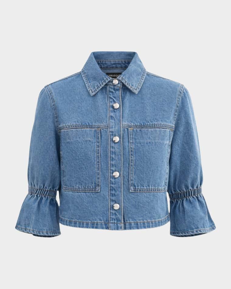 Carolina Ruffle-Sleeve Denim Jacket by LAMARQUE