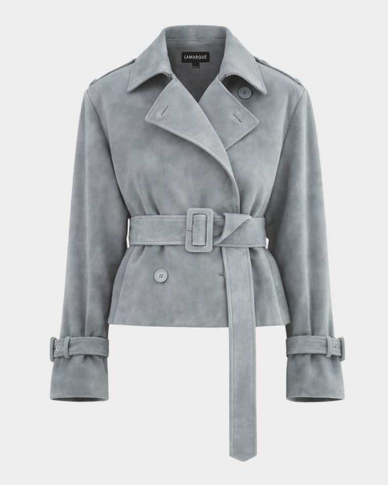 Dhana Suede Cropped Trench Coat by LAMARQUE