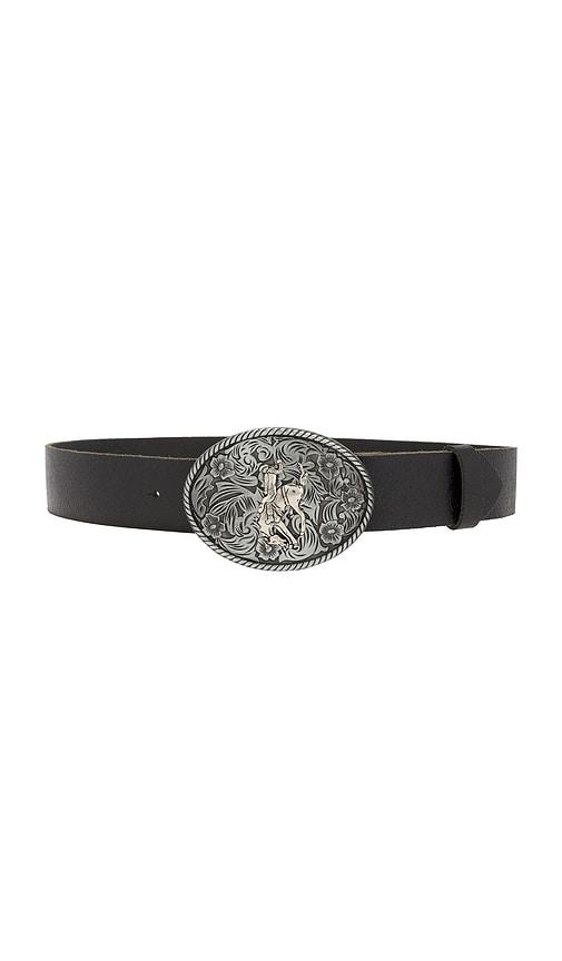 LAMARQUE Metal Buckle Leather Belt in Black by LAMARQUE