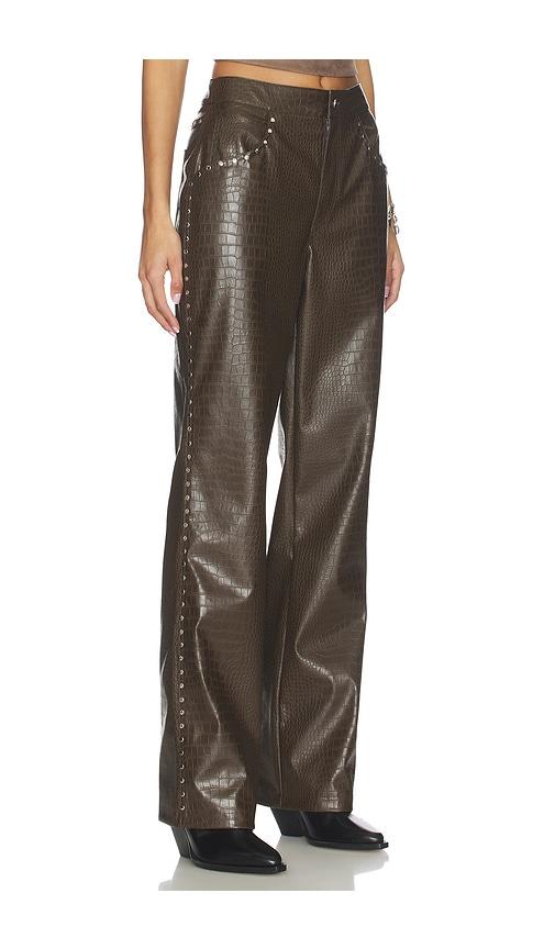 LAMARQUE x REVOLVE Devin Faux Leather Croco Studded Pant in Chocolate by LAMARQUE