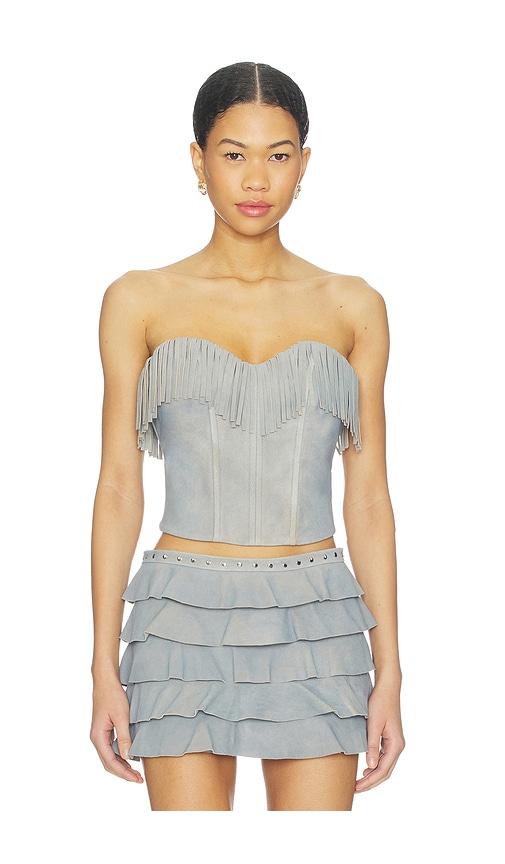 LAMARQUE x REVOLVE Gianni Fringed Suede Bustier Top in Slate by LAMARQUE