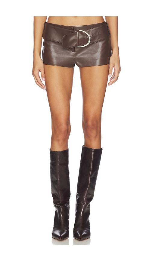 LAMARQUE x REVOLVE Halima Faux Leather Belted Hot Short in Chocolate by LAMARQUE