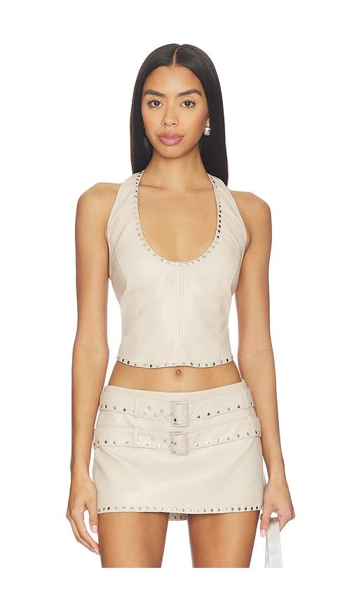 LAMARQUE x REVOLVE Liddy Faux Leather Studded Halter Top in Cream by LAMARQUE