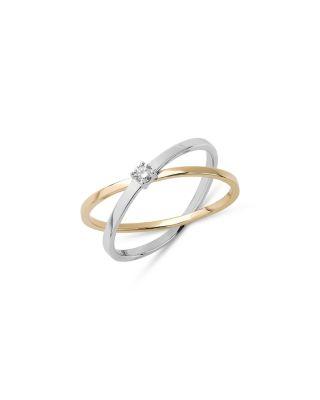 14K White & Yellow Gold Diamond Solitaire Crossover Ring by LANA