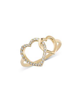 14K Yellow Gold Diamond Double Heart Ring by LANA