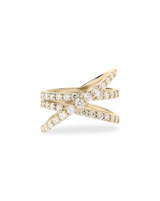 14K Yellow Gold Diamond Three Layer Crossover Ring by LANA
