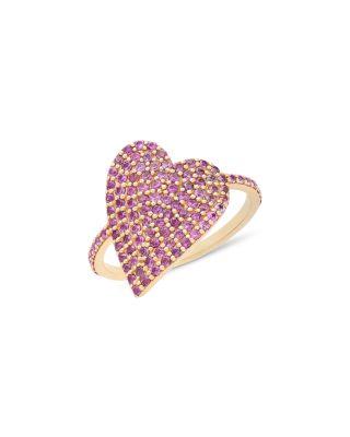 14K Yellow Gold Pink Sapphire Pav&eacute; Heart Statement Ring by LANA