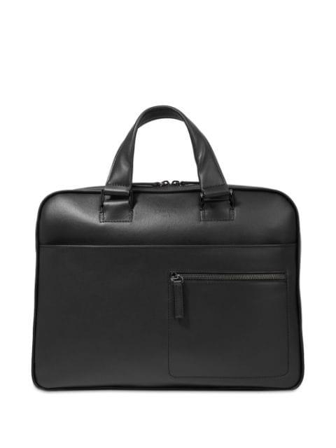 logo-embossed leather laptop bag by LANCEL