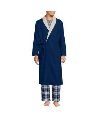 Men's High Pile Fleece Lined Flannel Robe by LANDS' END