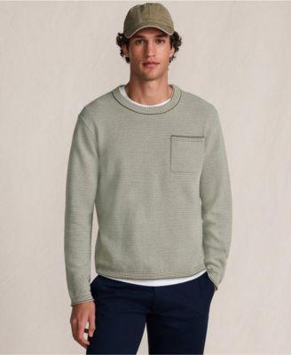 Men's Long Sleeve Textured Cotton Crewneck Sweater by LANDS' END