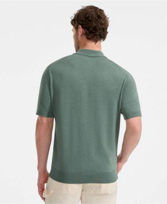 Men's Short Sleeve Vertical Rib Button Down Sweater Polo by LANDS' END