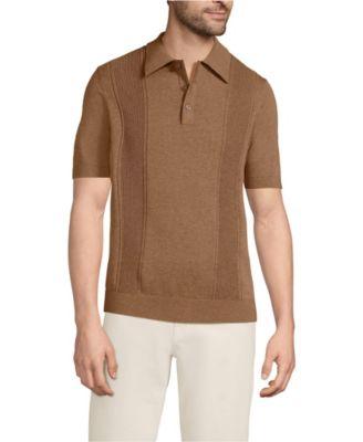 Men's Short Sleeve Vertical Rib Button Down Sweater Polo by LANDS' END