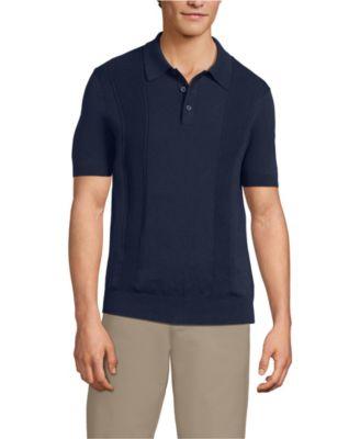 Men's Short Sleeve Vertical Rib Button Down Sweater Polo by LANDS' END