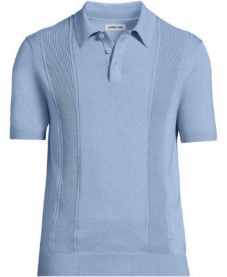 Men's Short Sleeve Vertical Rib Button Down Sweater Polo by LANDS' END
