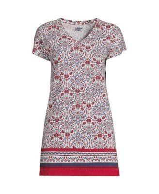 Women's Short Sleeve Jersey Extra Long V neck Tunic by LANDS' END