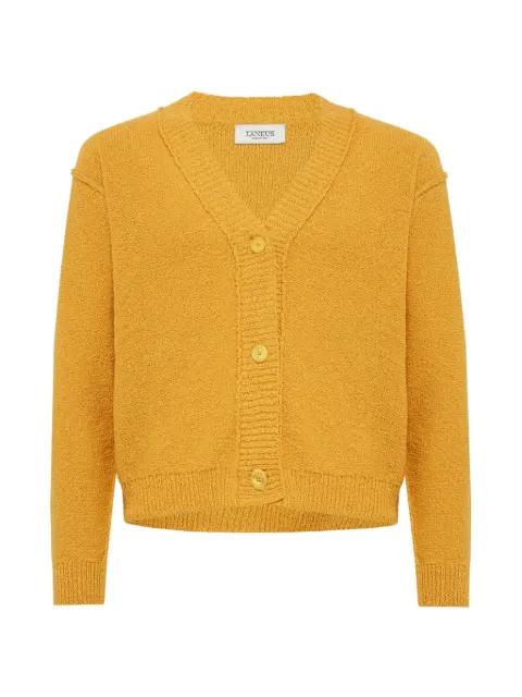 V-neck textured-knit cardigan by LANEUS