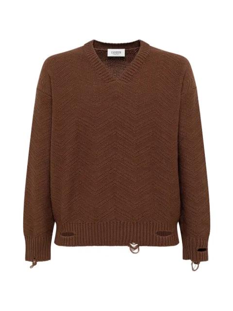distressed v-neck jumper by LANEUS
