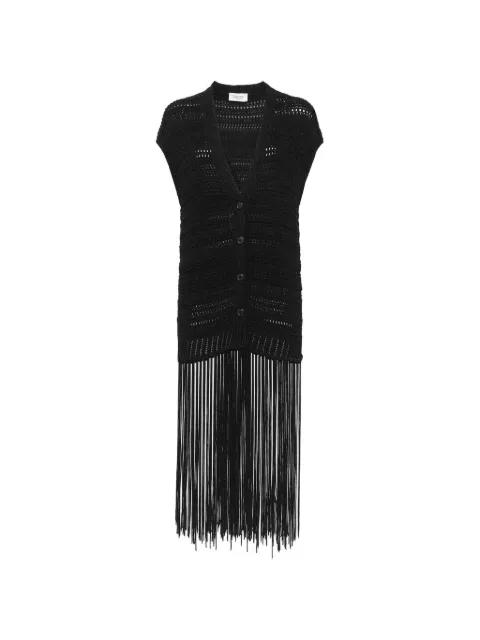 fringed knit cardigan by LANEUS