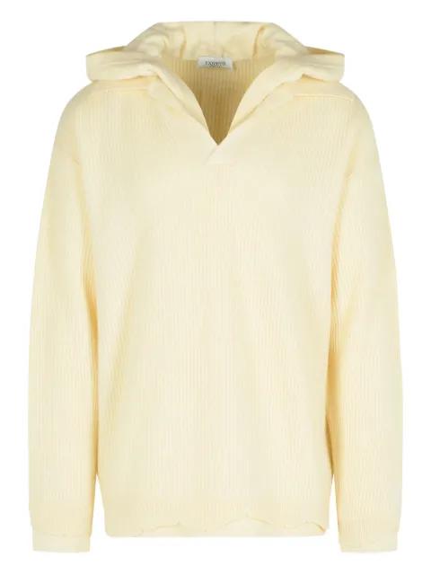hoodied ribbed-knit sweater by LANEUS