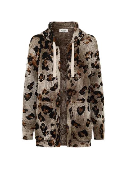 leopard-print hoodied cardigan by LANEUS
