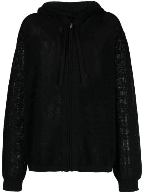 plain crochet-knit zip-up hoodie by LANEUS