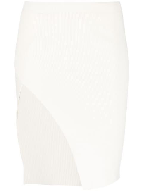 ribbed-knit asymmetric midi skirt by LANEUS