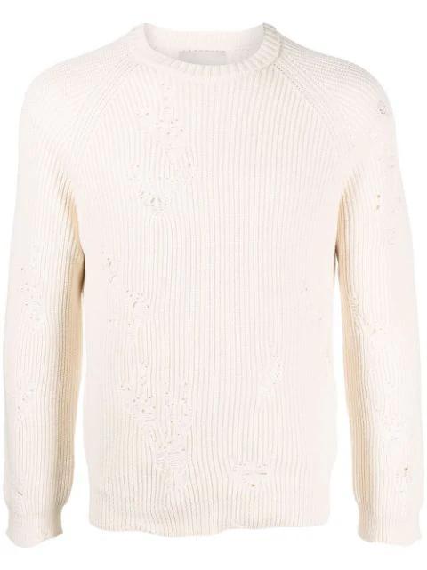 ripped ribbed-knit jumper by LANEUS