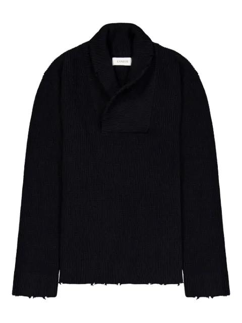 shawl-collar frayed sweater by LANEUS